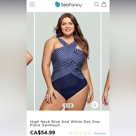 NWT - Seafancy High Neck Blue And White Dot One-Piece Swimsuit - Picture 1 of 8